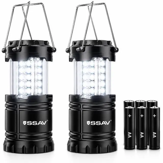 Main image of 2 Pack LED Camping Lantern, Emergency Lanterns for Power Outages & Hurricane Preparedness, Collapsible Portable Survival Lights for Camping, Storms & Emergencies (Batteries Included, Black)