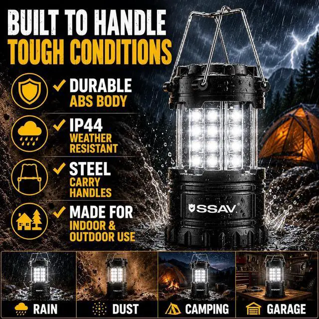 Alt view image 4 of 7 - 2 Pack LED Camping Lantern, Emergency Lanterns for Power Outages & Hurricane Preparedness, Collapsible Portable Survival Lights for Camping, Storms & Emergencies (Batteries Included, Black)