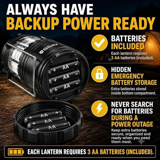 Alt view image 6 of 7 - 2 Pack LED Camping Lantern, Emergency Lanterns for Power Outages & Hurricane Preparedness, Collapsible Portable Survival Lights for Camping, Storms & Emergencies (Batteries Included, Black)
