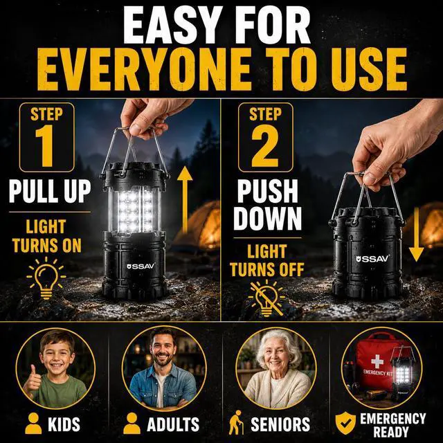 Alt view image 7 of 7 - 2 Pack LED Camping Lantern, Emergency Lanterns for Power Outages & Hurricane Preparedness, Collapsible Portable Survival Lights for Camping, Storms & Emergencies (Batteries Included, Black)