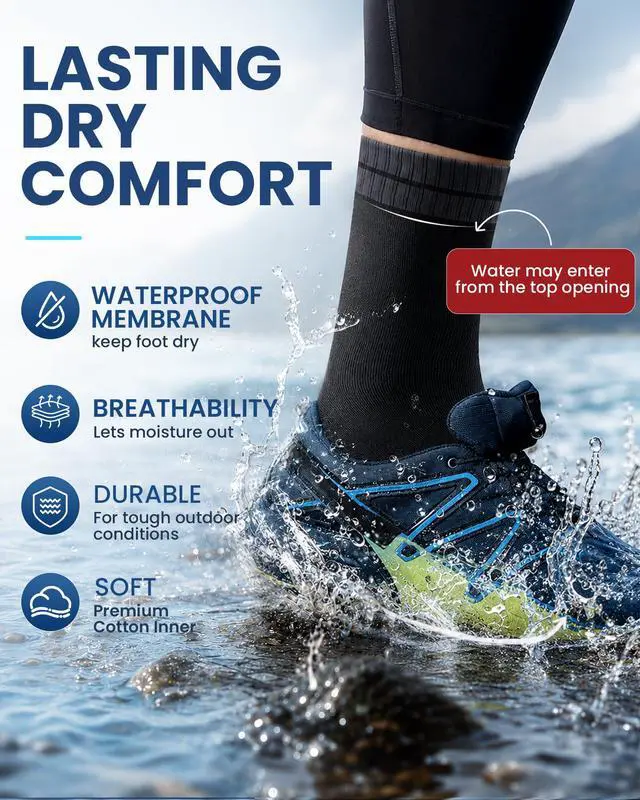 Alt view image 5 of 7 - Waterproof Socks for Men, Crew Hiking Socks, 1 Pair