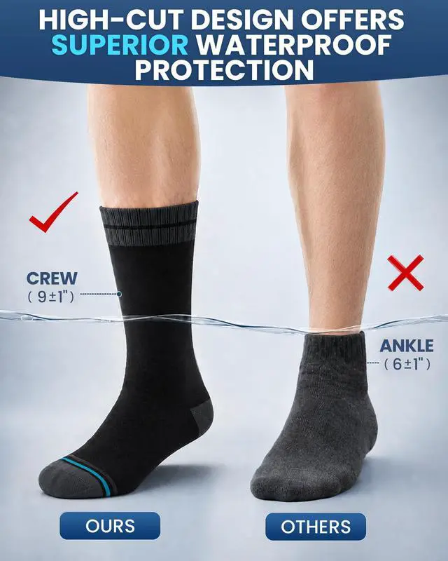 Alt view image 6 of 7 - Waterproof Socks for Men, Crew Hiking Socks, 1 Pair
