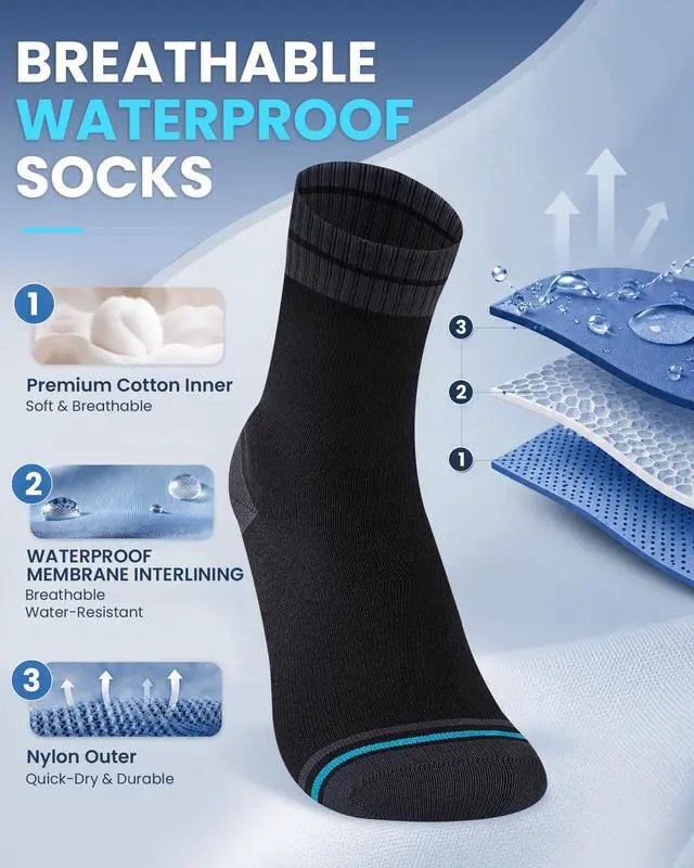 Alt view image 3 of 7 - Waterproof Socks for Men, Crew Hiking Socks, 1 Pair
