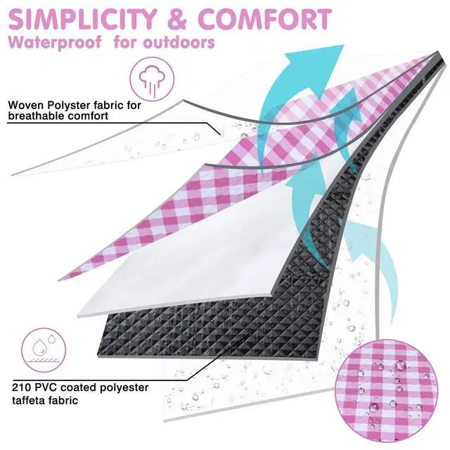 Alt view image 5 of 7 - Outdoor Picnic Blanket, Extra Large, 80''x60'' Waterproof Foldable Blankets Gingham Picnic Mat for Beach, Camping Grass Lawn Park Accessories Cute Couple Ideas Wedding (Pink, 80x60)