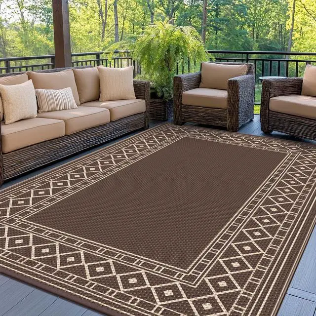 Main image of Outdoor Rug, Waterproof Plastic Rugs for Patio, 5'x8' Coffee Beige