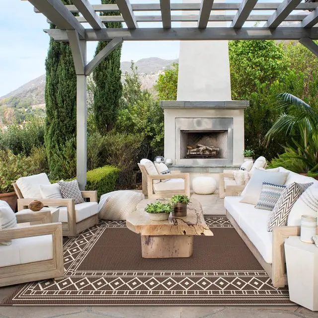 Alt view image 2 of 7 - Outdoor Rug, Waterproof Plastic Rugs for Patio, 5'x8' Coffee Beige