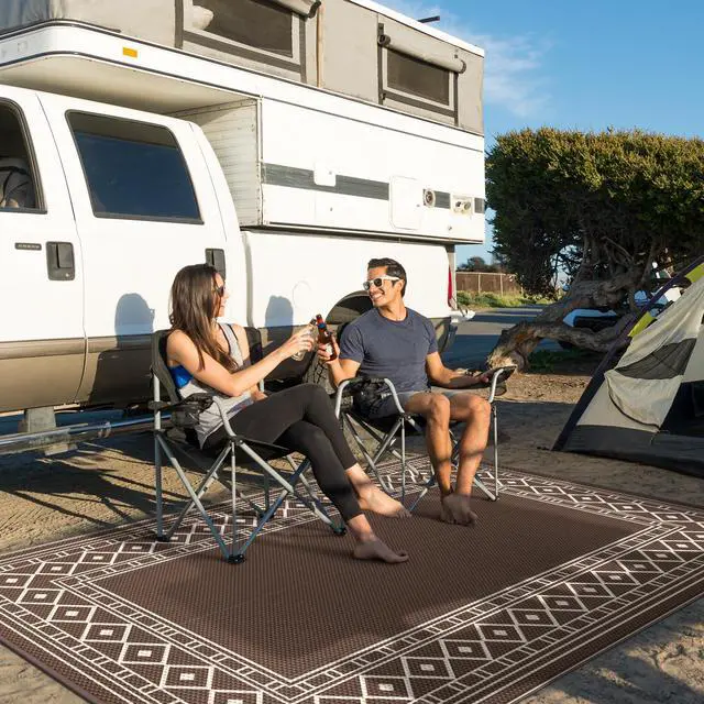 Alt view image 3 of 7 - Outdoor Rug, Waterproof Plastic Rugs for Patio, 5'x8' Coffee Beige