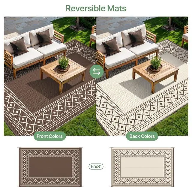 Alt view image 4 of 7 - Outdoor Rug, Waterproof Plastic Rugs for Patio, 5'x8' Coffee Beige