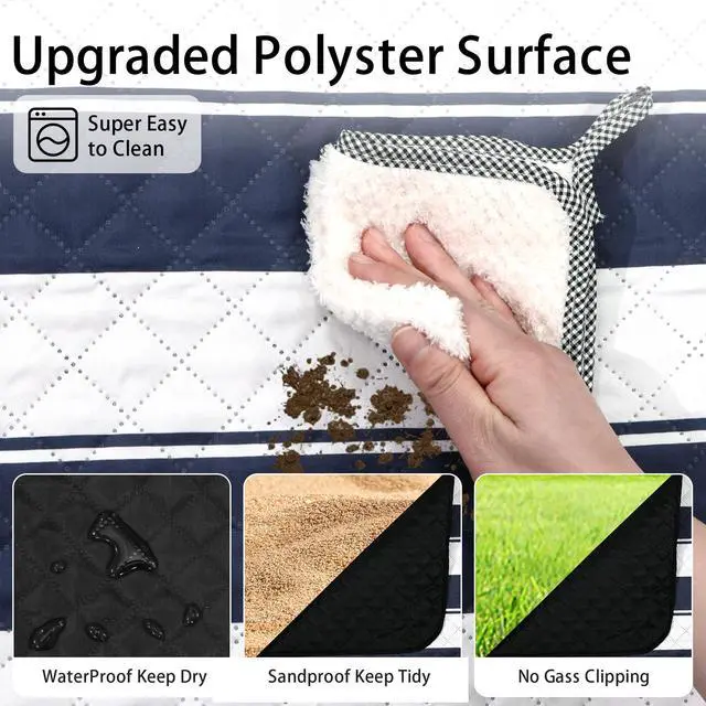 Alt view image 5 of 7 - Outdoor Picnic Blanket Extra Large, 80x60 Waterproof Picnic Mat Foldable Camping Blanket Portable with Carry Strap for Beach Mat (Bule)