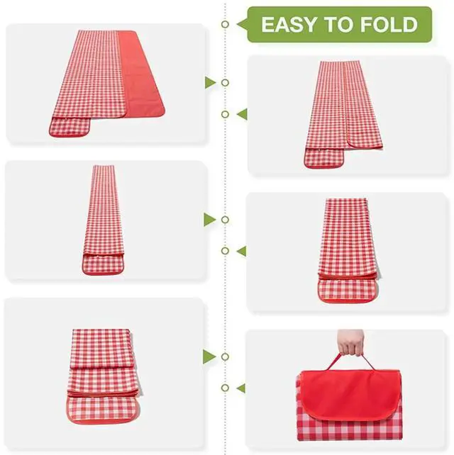 Alt view image 7 of 7 - Extra Large 80x80 in Beach Blanket Outdoor Picnic Blankets, Foldable Waterproof Sand Free Beach Mats Picnic Mat for Festival BBQ Park Grass Lawn Camping Hiking Travel Concerts (Classic Red Check)
