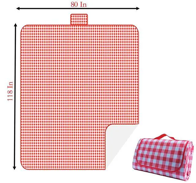 Alt view image 2 of 4 - Waterproof Camping Blanket, 118 Inch x 80 Inch Enlarge Foldable Polyester Fiber Picnic Mat for Beach and Park Camping (red)
