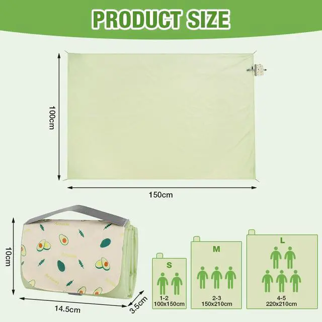 Alt view image 2 of 7 - Picnic Blanket, Waterproof Beach Blanket with Carry Handle, 39x59 in
