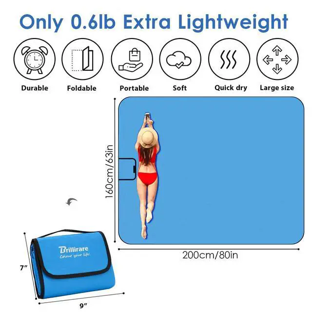 Alt view image 2 of 7 - Beach Picnic Blanket, Sandproof Waterproof Camping Blankets 80x63in Large, Outdoor Sandfree Foldable Mat, Oversized Packable Family Mats for Hiking, Camping, Park, Travel, Grass Concert-Blue