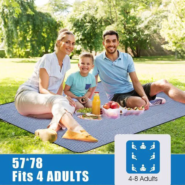 Alt view image 2 of 7 - Picnic Outdoor Blankets Waterproof Large - Beach Mat Sand Free Foldable with Carry Strap | Portable Camping Blanket | Park Blanket for Grass Park, Hiking, Travel, Concerts, Indoor (Blue)