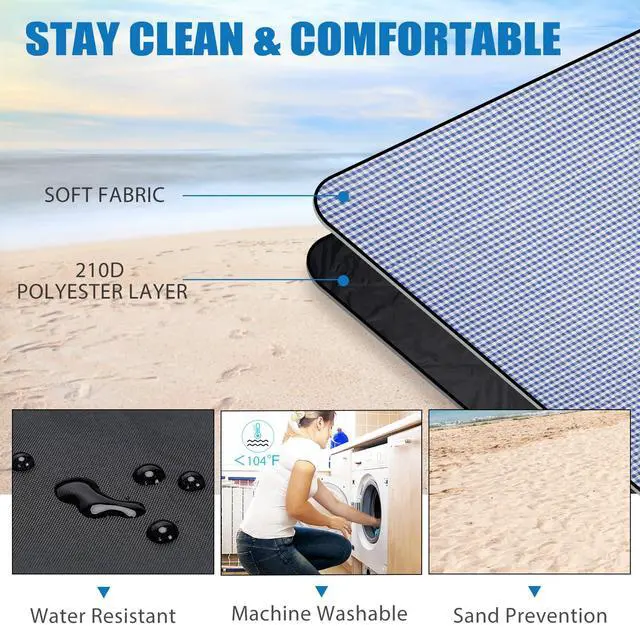 Alt view image 3 of 7 - Picnic Outdoor Blankets Waterproof Large - Beach Mat Sand Free Foldable with Carry Strap | Portable Camping Blanket | Park Blanket for Grass Park, Hiking, Travel, Concerts, Indoor (Blue)