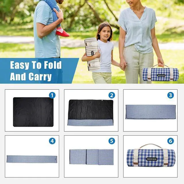 Alt view image 5 of 7 - Picnic Outdoor Blankets Waterproof Large - Beach Mat Sand Free Foldable with Carry Strap | Portable Camping Blanket | Park Blanket for Grass Park, Hiking, Travel, Concerts, Indoor (Blue)