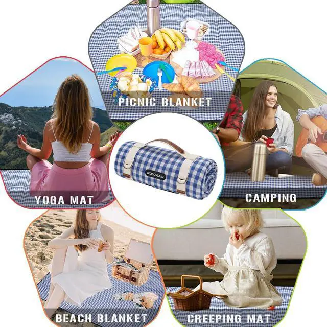 Alt view image 6 of 7 - Picnic Outdoor Blankets Waterproof Large - Beach Mat Sand Free Foldable with Carry Strap | Portable Camping Blanket | Park Blanket for Grass Park, Hiking, Travel, Concerts, Indoor (Blue)