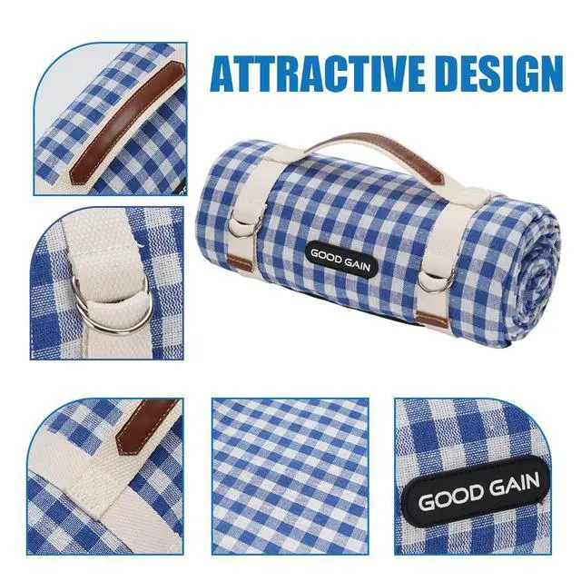 Alt view image 7 of 7 - Picnic Outdoor Blankets Waterproof Large - Beach Mat Sand Free Foldable with Carry Strap | Portable Camping Blanket | Park Blanket for Grass Park, Hiking, Travel, Concerts, Indoor (Blue)
