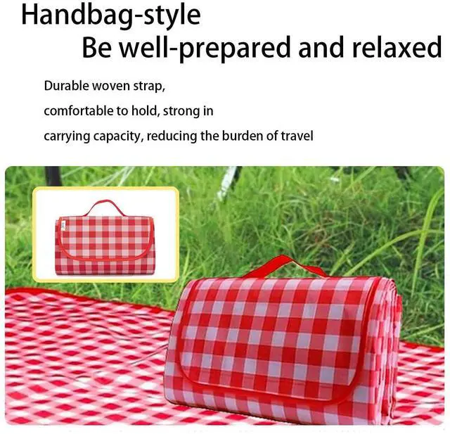 Alt view image 3 of 6 - Large Picnic Blanket Waterproof and Sand Proof -59x39 inch Large Outdoor Beach Mat, Portable Foldable Blanket, Suitable for Camping, Parks, Families, Adults, Children, and Pets (Red-M)