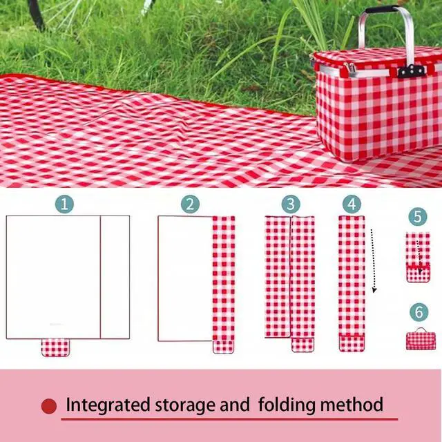 Alt view image 4 of 6 - Large Picnic Blanket Waterproof and Sand Proof -59x39 inch Large Outdoor Beach Mat, Portable Foldable Blanket, Suitable for Camping, Parks, Families, Adults, Children, and Pets (Red-M)