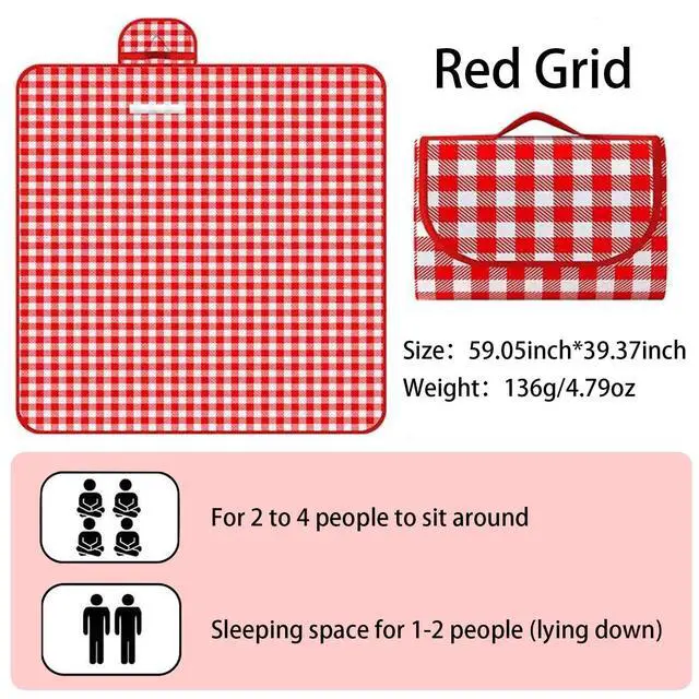 Alt view image 5 of 6 - Large Picnic Blanket Waterproof and Sand Proof -59x39 inch Large Outdoor Beach Mat, Portable Foldable Blanket, Suitable for Camping, Parks, Families, Adults, Children, and Pets (Red-M)