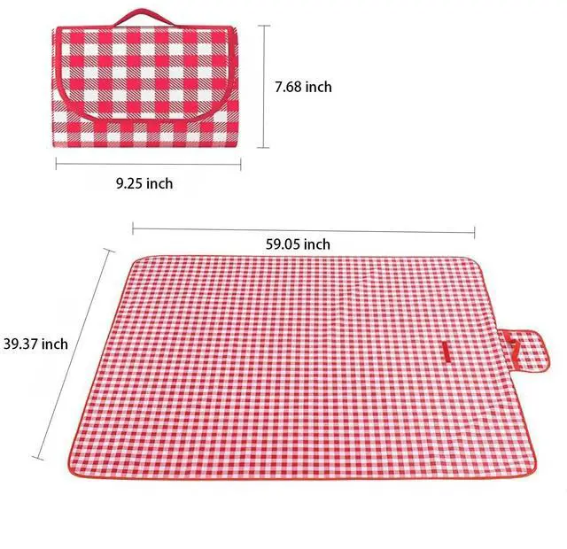 Alt view image 6 of 6 - Large Picnic Blanket Waterproof and Sand Proof -59x39 inch Large Outdoor Beach Mat, Portable Foldable Blanket, Suitable for Camping, Parks, Families, Adults, Children, and Pets (Red-M)
