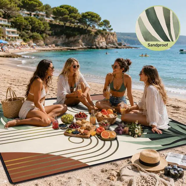 Alt view image 3 of 7 - Picnic Blanket Boho Waterproof Foldable Outdoor Mat 60x80 Inch
