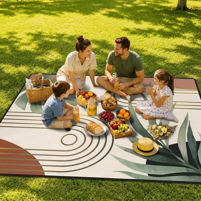 Alt view image 2 of 7 - Picnic Blanket Boho Waterproof Foldable Outdoor Mat 60x80 Inch