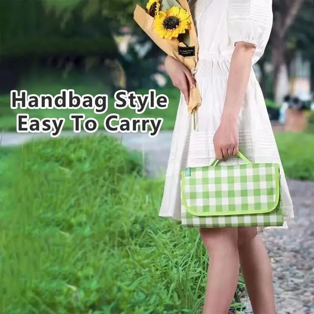 Alt view image 2 of 7 - Extra Large Picnic Blanket Foldable Portable Outdoor Picnic Mat 78" x 118" with Carry Strap Waterproof Sandproof for Beach Camping on Grass Hiking Travel (Green)