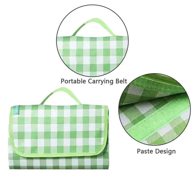 Alt view image 3 of 7 - Extra Large Picnic Blanket Foldable Portable Outdoor Picnic Mat 78" x 118" with Carry Strap Waterproof Sandproof for Beach Camping on Grass Hiking Travel (Green)
