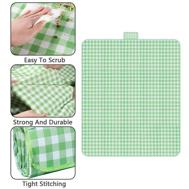 Alt view image 4 of 7 - Extra Large Picnic Blanket Foldable Portable Outdoor Picnic Mat 78" x 118" with Carry Strap Waterproof Sandproof for Beach Camping on Grass Hiking Travel (Green)