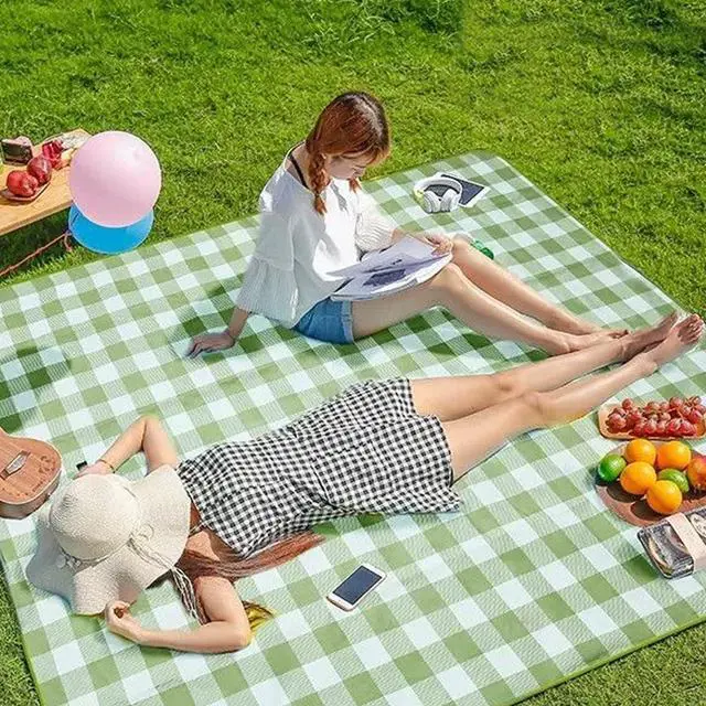 Alt view image 5 of 7 - Extra Large Picnic Blanket Foldable Portable Outdoor Picnic Mat 78" x 118" with Carry Strap Waterproof Sandproof for Beach Camping on Grass Hiking Travel (Green)
