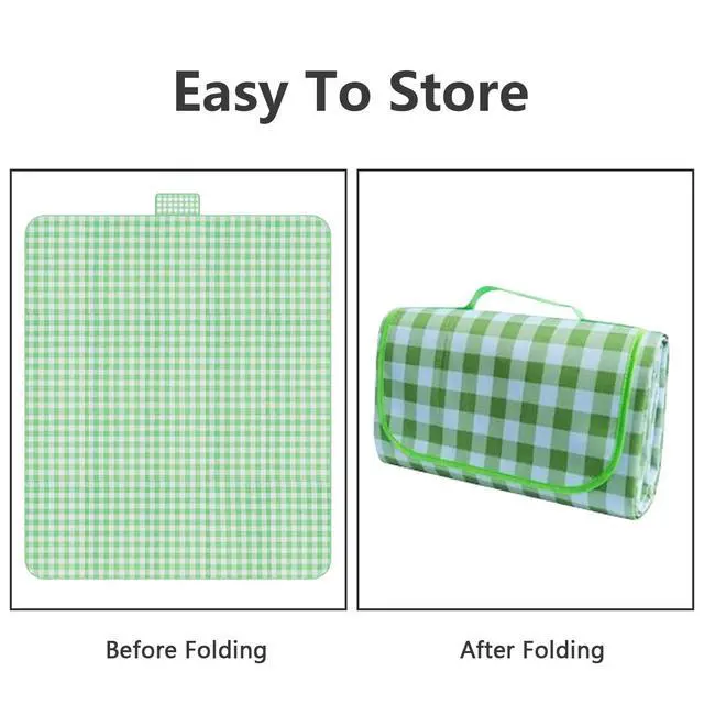 Alt view image 6 of 7 - Extra Large Picnic Blanket Foldable Portable Outdoor Picnic Mat 78" x 118" with Carry Strap Waterproof Sandproof for Beach Camping on Grass Hiking Travel (Green)