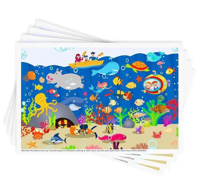 Main image of Disposable Stick-on Placemats 40 Pack for Baby & Kids & Toddler, Sticky Placemats Restaurant Table Mats 12" x 18" (Seabed Scuba)