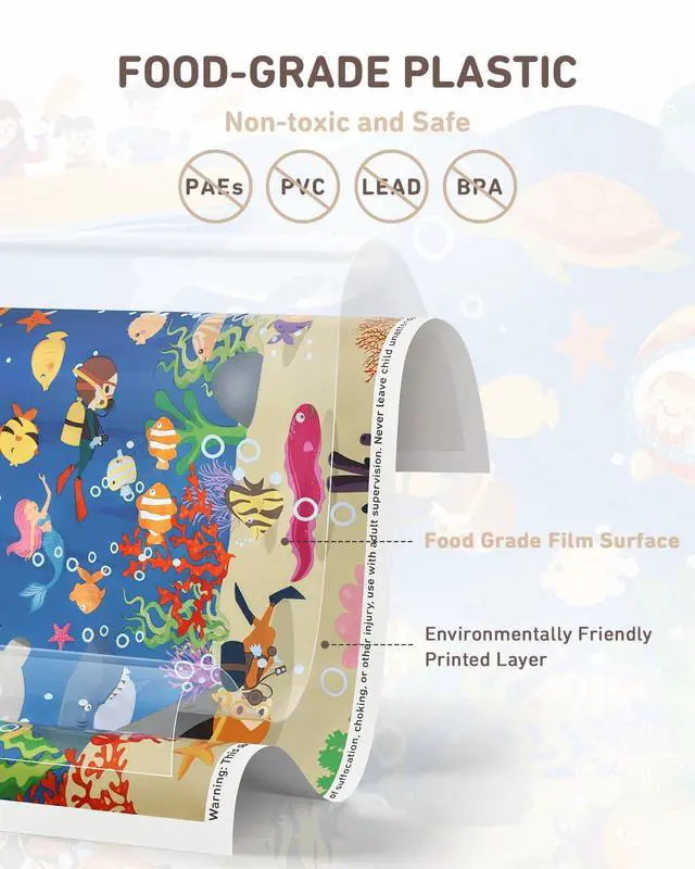 Alt view image 2 of 7 - Disposable Stick-on Placemats 40 Pack for Baby & Kids & Toddler, Sticky Placemats Restaurant Table Mats 12" x 18" (Seabed Scuba)
