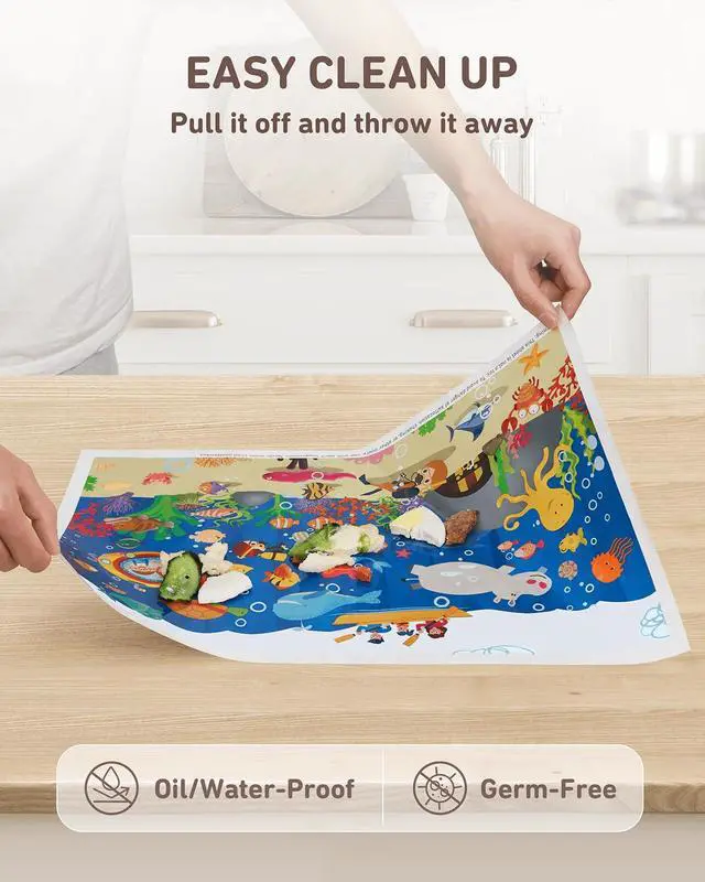 Alt view image 4 of 7 - Disposable Stick-on Placemats 40 Pack for Baby & Kids & Toddler, Sticky Placemats Restaurant Table Mats 12" x 18" (Seabed Scuba)