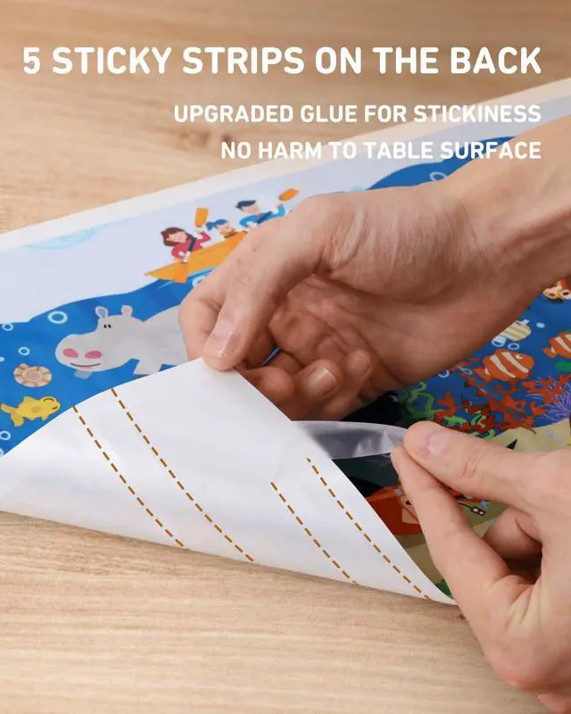 Alt view image 3 of 7 - Disposable Stick-on Placemats 40 Pack for Baby & Kids & Toddler, Sticky Placemats Restaurant Table Mats 12" x 18" (Seabed Scuba)