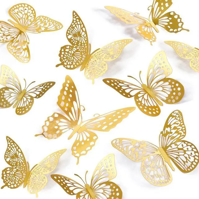 Main image of 3D Butterfly Wall Decor 48 Pcs Gold Butterfly Birthday Decorations