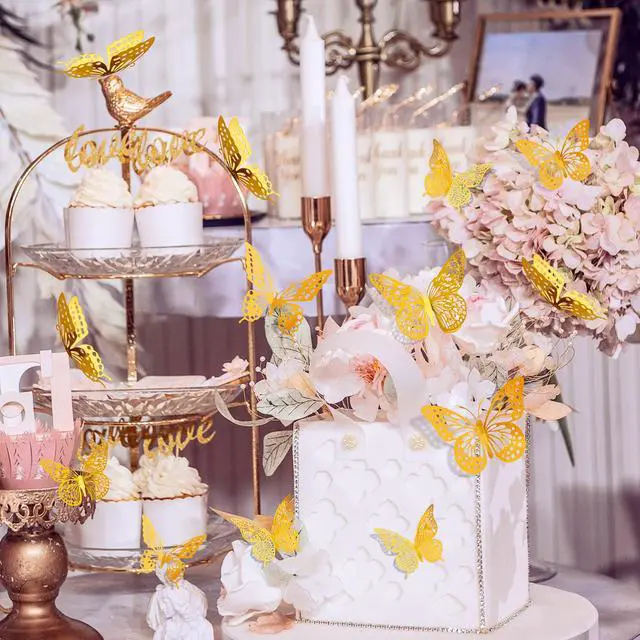 Alt view image 2 of 7 - 3D Butterfly Wall Decor 48 Pcs Gold Butterfly Birthday Decorations