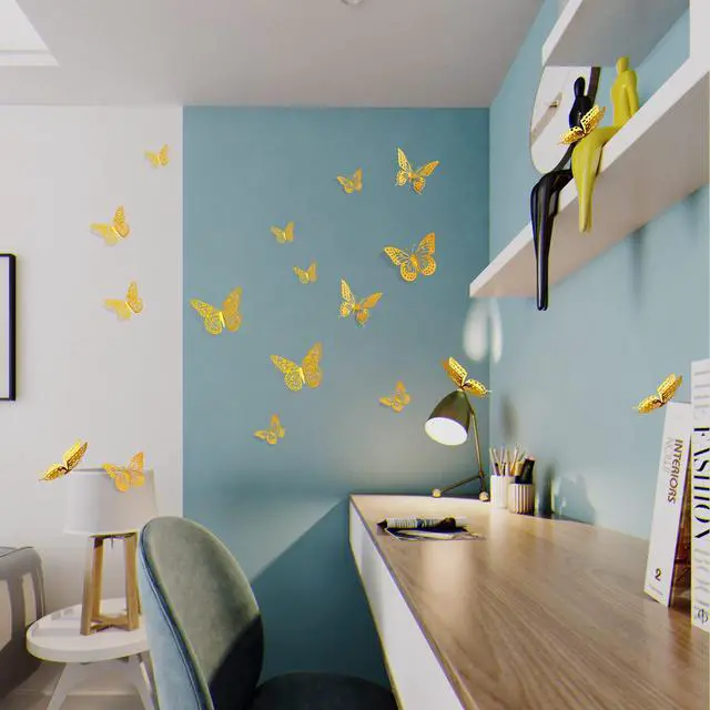 Alt view image 4 of 7 - 3D Butterfly Wall Decor 48 Pcs Gold Butterfly Birthday Decorations