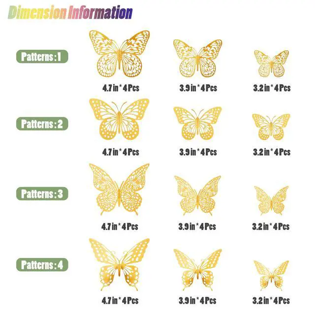 Alt view image 5 of 7 - 3D Butterfly Wall Decor 48 Pcs Gold Butterfly Birthday Decorations