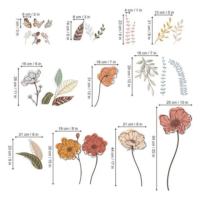 Alt view image 5 of 6 - Boho Flower Wall Stickers Wildflower Floral Grass Peel and Stick Wall Art Decals for Living Room Bedroom TV Wall