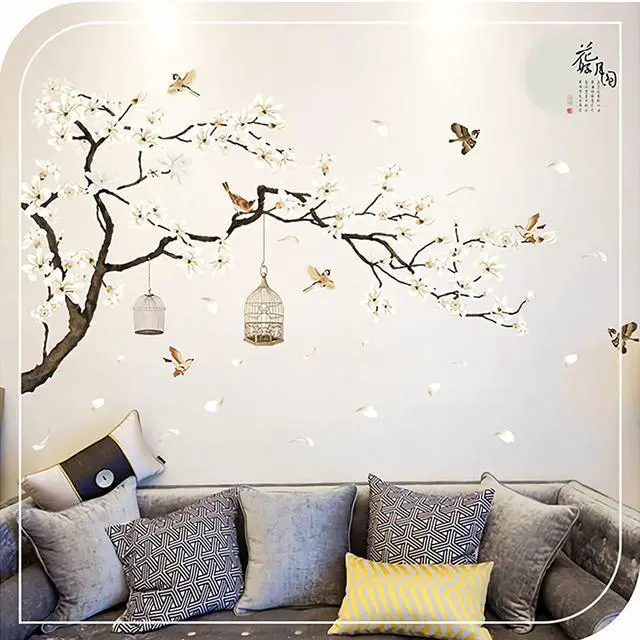 Alt view image 3 of 7 - Large White Flower Wall Stickers, 50"x74" Removable DIY Romantic Cherry Blossom Tree Wall Murals Peel and Stick 3D Wall Art Stickers Home Decor for Gilrs Bedroom Nursery Rooms Living Room