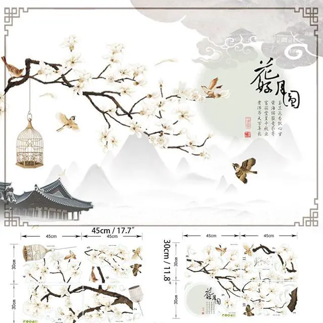 Alt view image 2 of 7 - Large White Flower Wall Stickers, 50"x74" Removable DIY Romantic Cherry Blossom Tree Wall Murals Peel and Stick 3D Wall Art Stickers Home Decor for Gilrs Bedroom Nursery Rooms Living Room