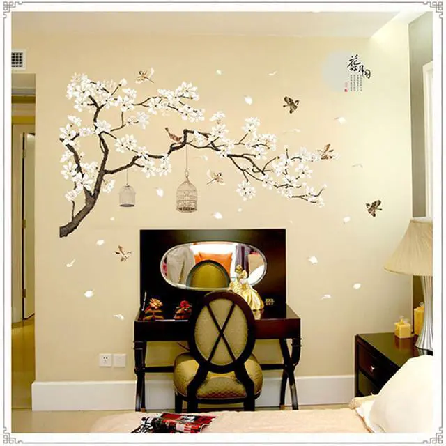 Alt view image 5 of 7 - Large White Flower Wall Stickers, 50"x74" Removable DIY Romantic Cherry Blossom Tree Wall Murals Peel and Stick 3D Wall Art Stickers Home Decor for Gilrs Bedroom Nursery Rooms Living Room