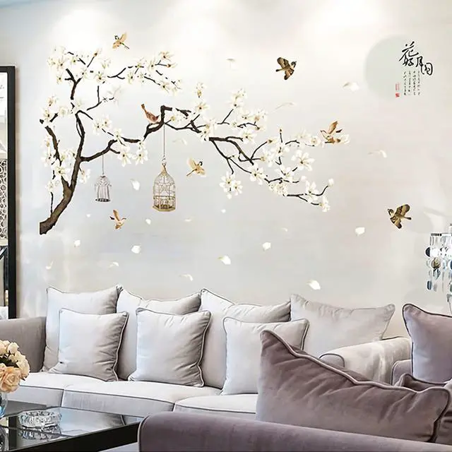 Alt view image 7 of 7 - Large White Flower Wall Stickers, 50"x74" Removable DIY Romantic Cherry Blossom Tree Wall Murals Peel and Stick 3D Wall Art Stickers Home Decor for Gilrs Bedroom Nursery Rooms Living Room