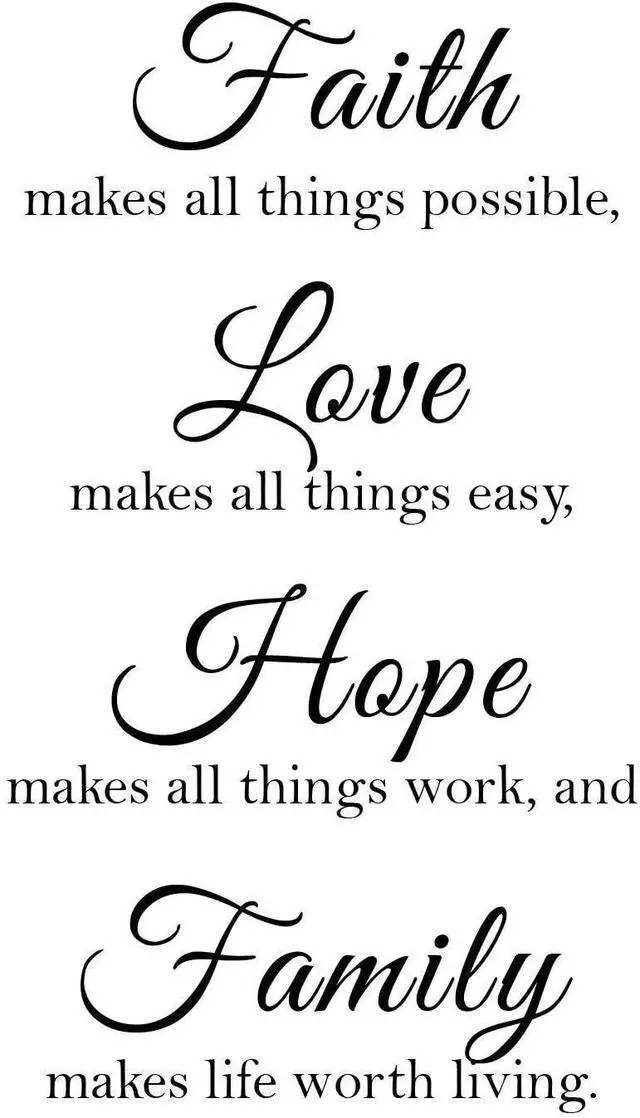 Main image of 16.5 x 23.5 inches Faith Love Hope Quotes Wall Stickers Decals Decor, Removable DIY Saying Wall Art Decals Sticker, Easy Peel and Stick Wallpaper for Bedroom Living Room (Black)
