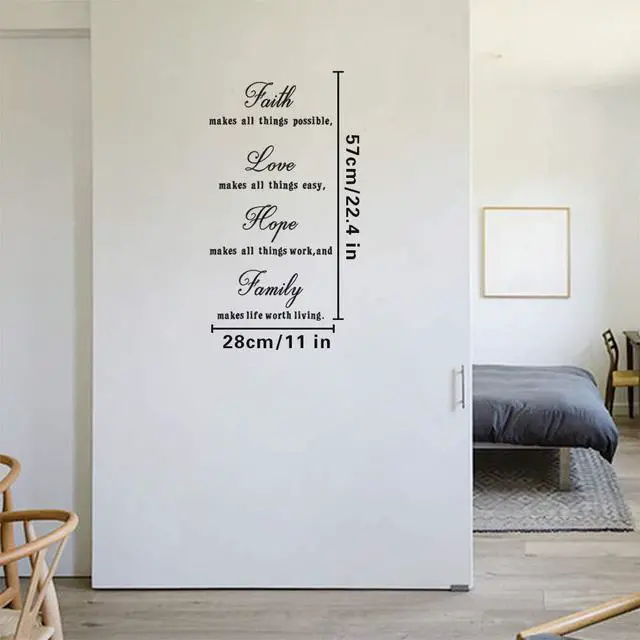 Alt view image 2 of 6 - 16.5 x 23.5 inches Faith Love Hope Quotes Wall Stickers Decals Decor, Removable DIY Saying Wall Art Decals Sticker, Easy Peel and Stick Wallpaper for Bedroom Living Room (Black)