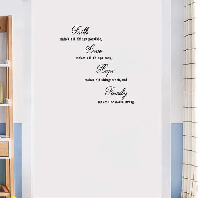 Alt view image 4 of 6 - 16.5 x 23.5 inches Faith Love Hope Quotes Wall Stickers Decals Decor, Removable DIY Saying Wall Art Decals Sticker, Easy Peel and Stick Wallpaper for Bedroom Living Room (Black)