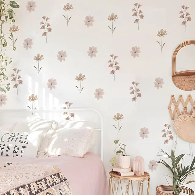 Main image of Daisy Wall Decals | 84 PCS Boho Flower Stickers for Girls' Rooms, Playrooms, and Nurseries | Dual Layer Print for High Coverage | Removable Peel and Stick Wall Decor (Pink-B) | 12 Sheets